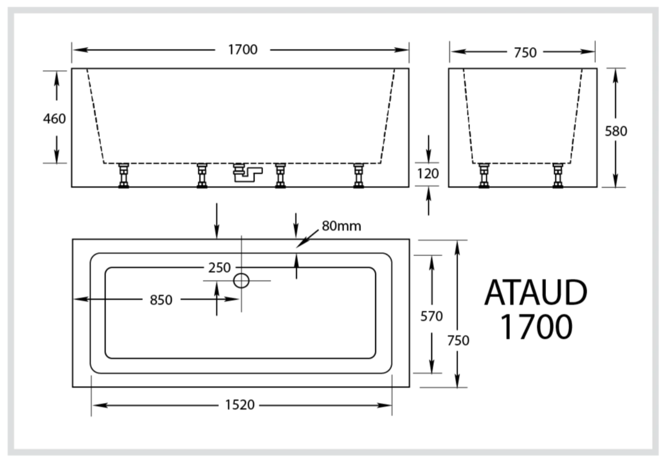Ataud 1700mm Freestanding Spa Bath