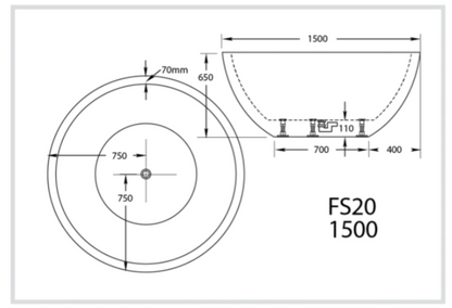 Broadway Round FS20 Freestanding Bath Gloss White 1500mm