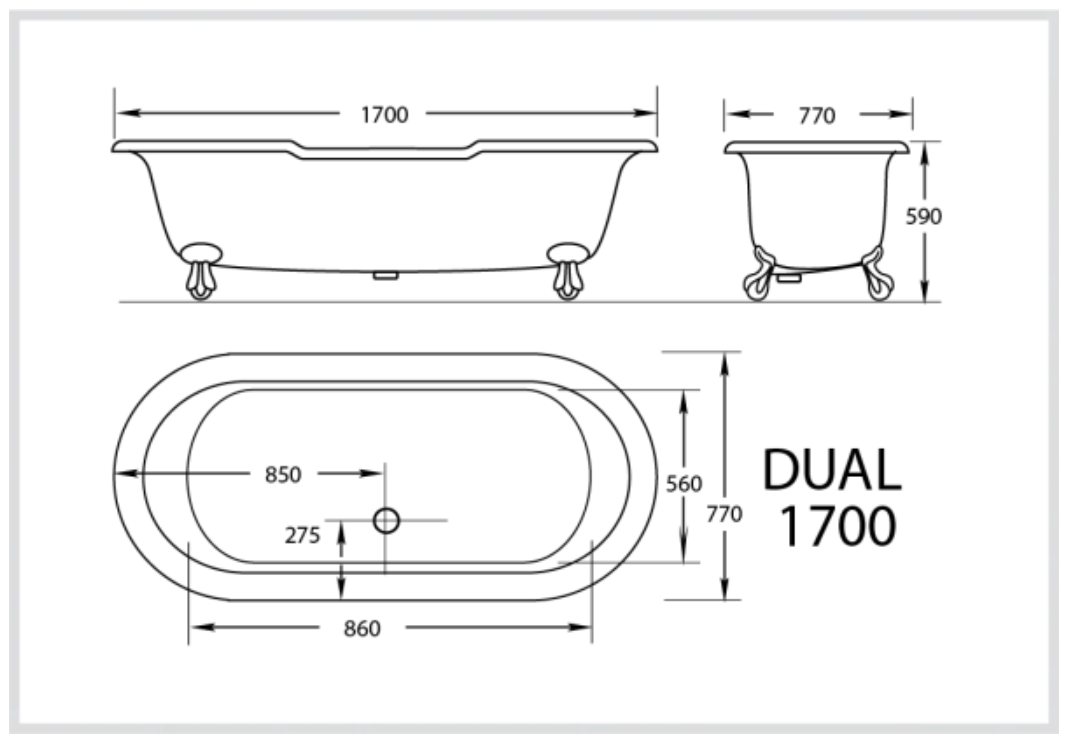 Dual Tub 1700mm Cast Iron 'Bigfoot' Clawfoot Baths