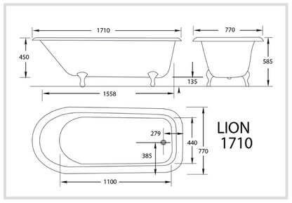 Lion Tub 1710mm Cast Iron 'Bigfoot' Clawfoot Baths