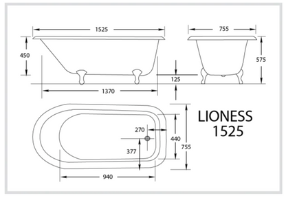 Lioness Tub 1540mm Acrylic Claw Foot Baths