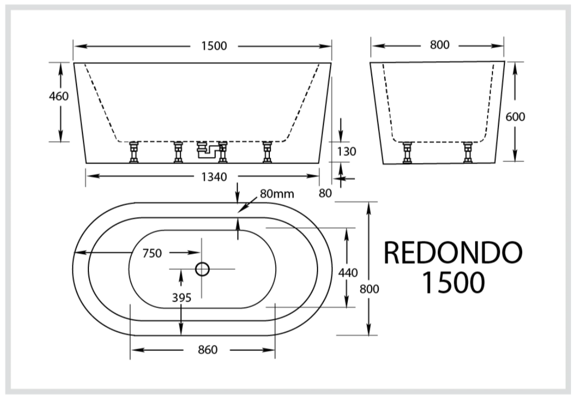 Redondo 1500mm Oval Freestanding Spa Bath