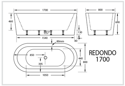 Redondo 1700mm Oval Freestanding Spa Bath
