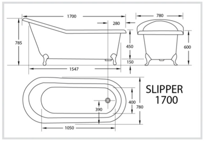 Slipper Tub 1760mm Acrylic Claw Foot Baths