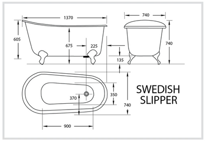 Swedish Slipper 1370mm Cast Iron 'Bigfoot' Clawfoot Baths