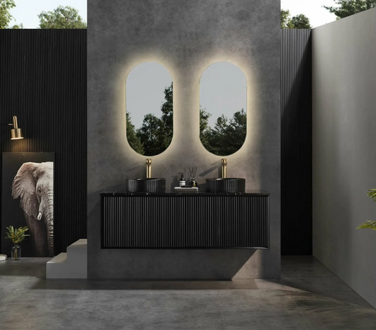 Kirribilli Matte Black PVC 1500mm Wall Hung Vanity with Ceramic Top