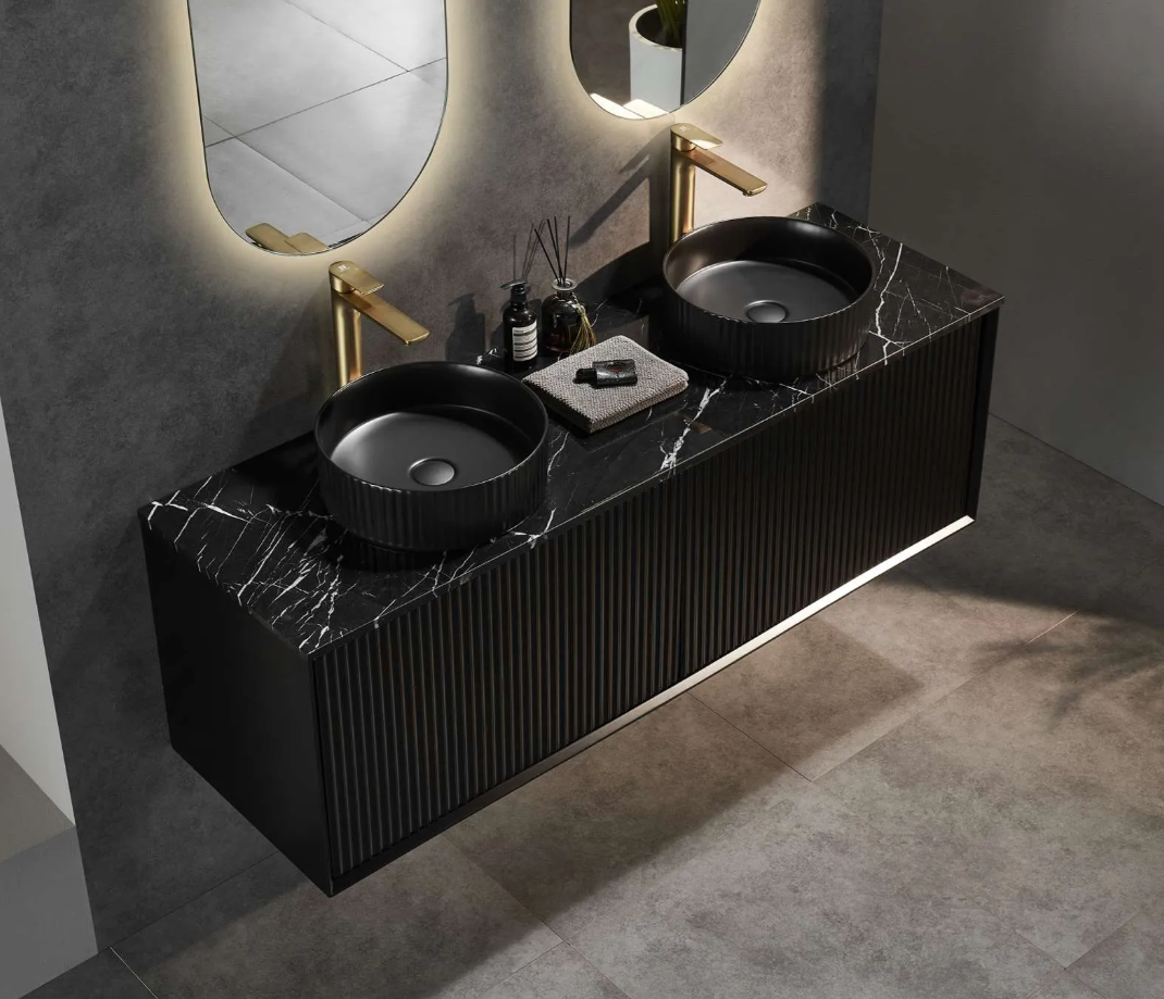 Kirribilli Matte Black PVC Double Bowl 1200mm Wall Hung Vanity (Cabinet Only)