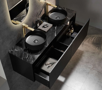 Kirribilli Matte Black PVC 1500mm Wall Hung Vanity with Ceramic Top