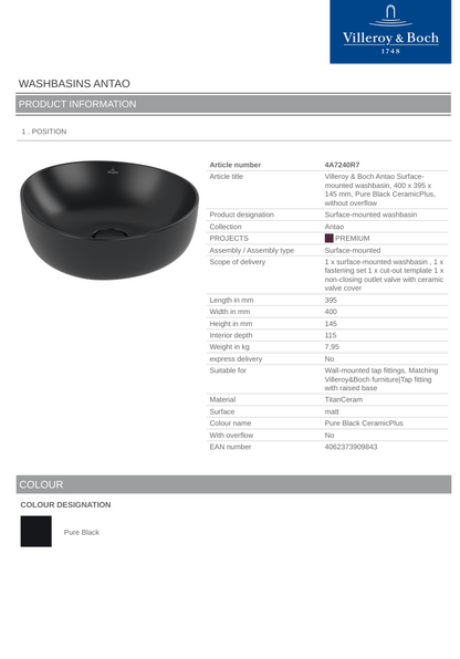 Antao 400 Vessel Basin C+ Pure Black NO OF