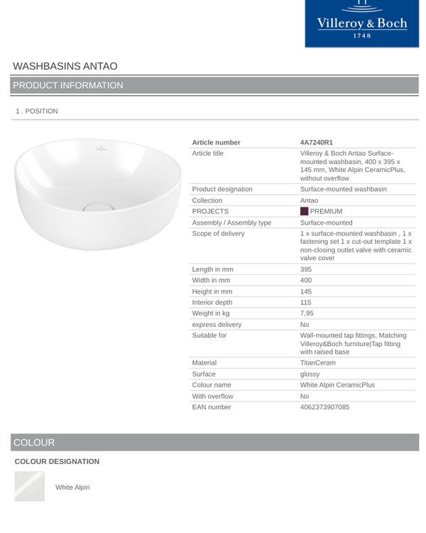 Antao 400 Vessel Basin C+ White NO OF