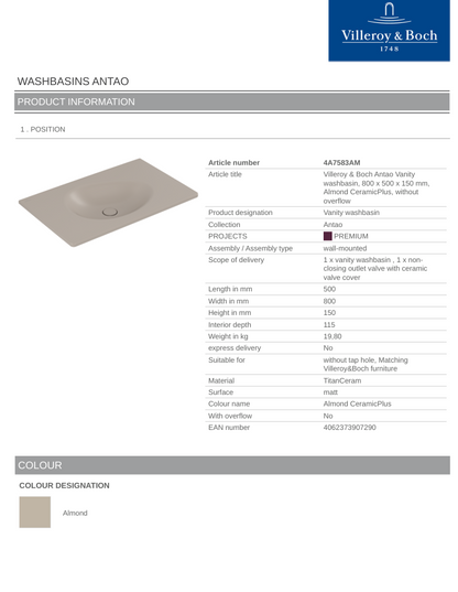 Antao 510 Vessel Basin C+ Almond NO OF