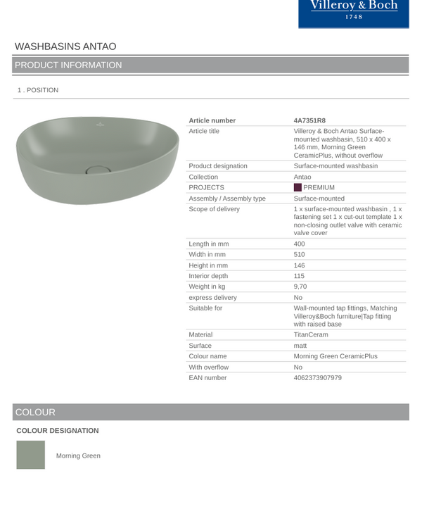Antao 510 Vessel Basin C+ Morning Green NO OF