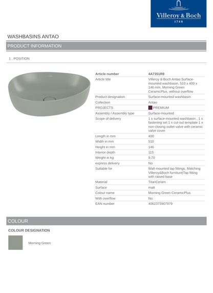 Antao 510 Vessel Basin C+ Morning Green NO OF