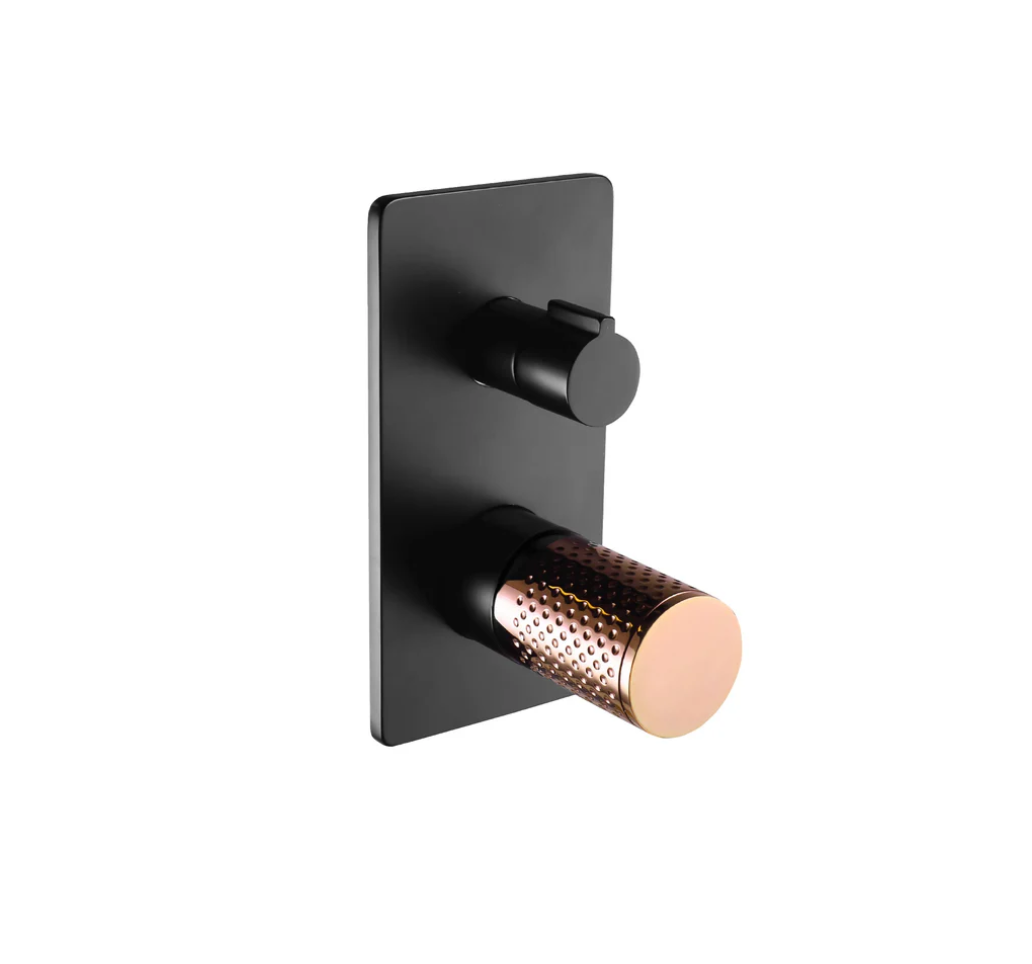 The GABE Diverter Mixer - Matte Black with Rose Gold handle