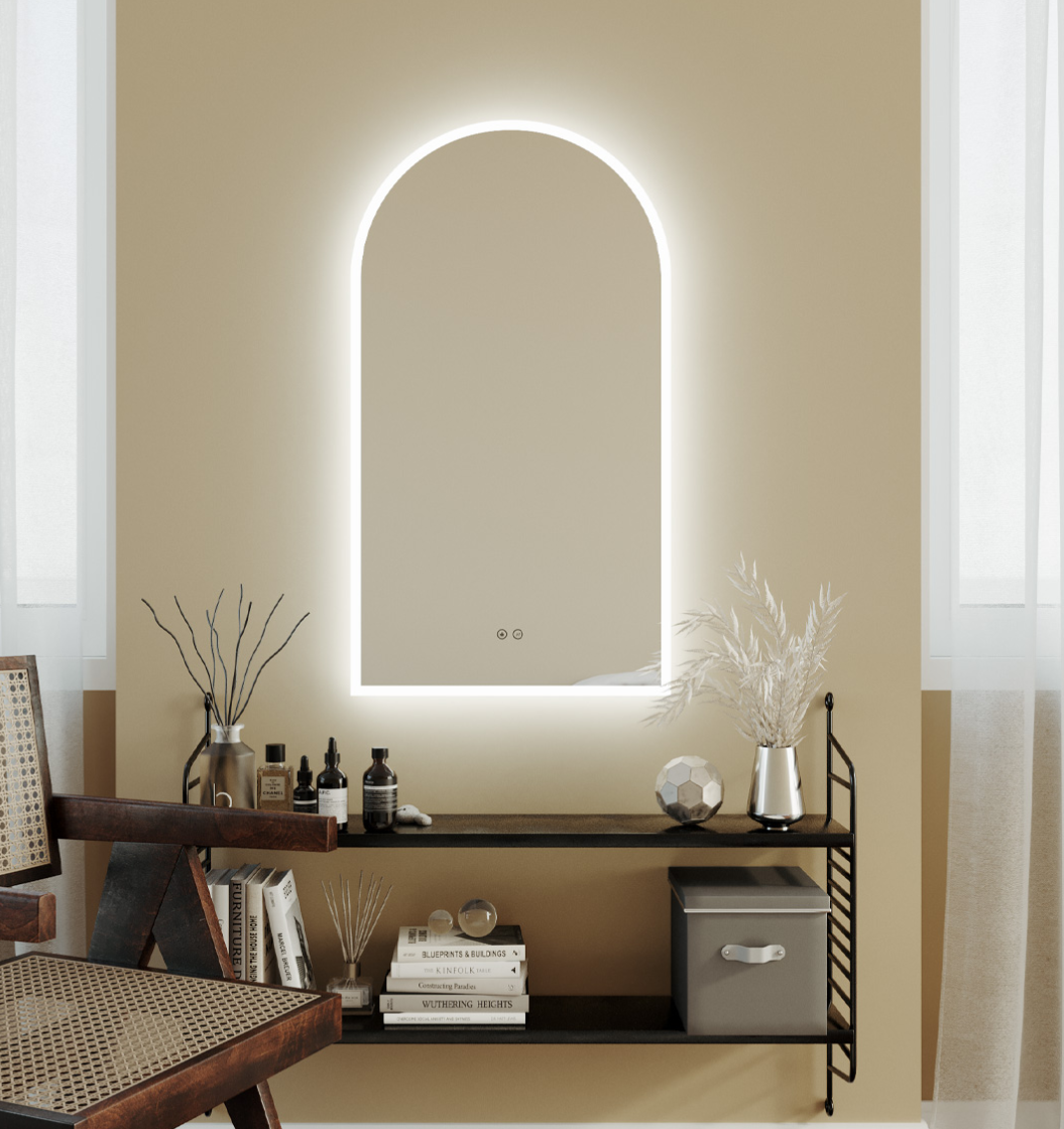 Arch 500D with Matt White Aluminum Frame - W510 x H910 x D40 LED Arch Mirror