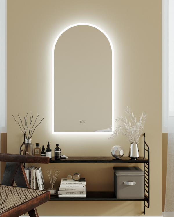 Arch 500D with Matt White Aluminum Frame - W510 x H910 x D40 LED Arch Mirror