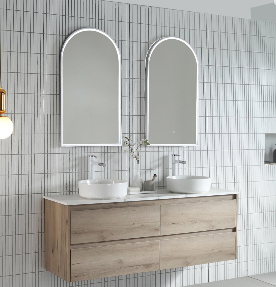 Arch 500D with Matt White Aluminum Frame - W510 x H910 x D40 LED Arch Mirror