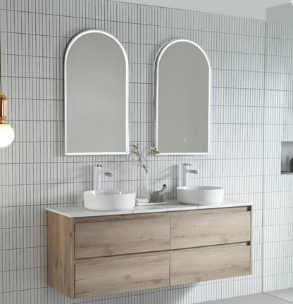 Arch 500D with Matt White Aluminum Frame - W510 x H910 x D40 LED Arch Mirror