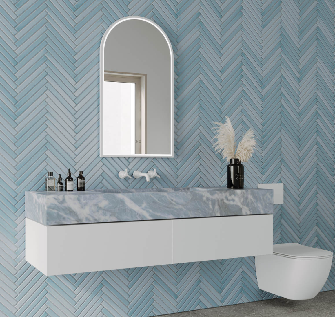 Arch 500D with Matt White Aluminum Frame - W510 x H910 x D40 LED Arch Mirror