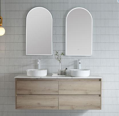 Arch 500D with Matt White Aluminum Frame - W510 x H910 x D40 LED Arch Mirror