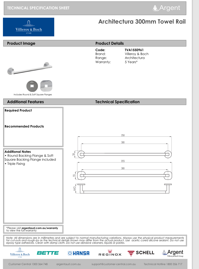 Architectura 300mm Towel Rail