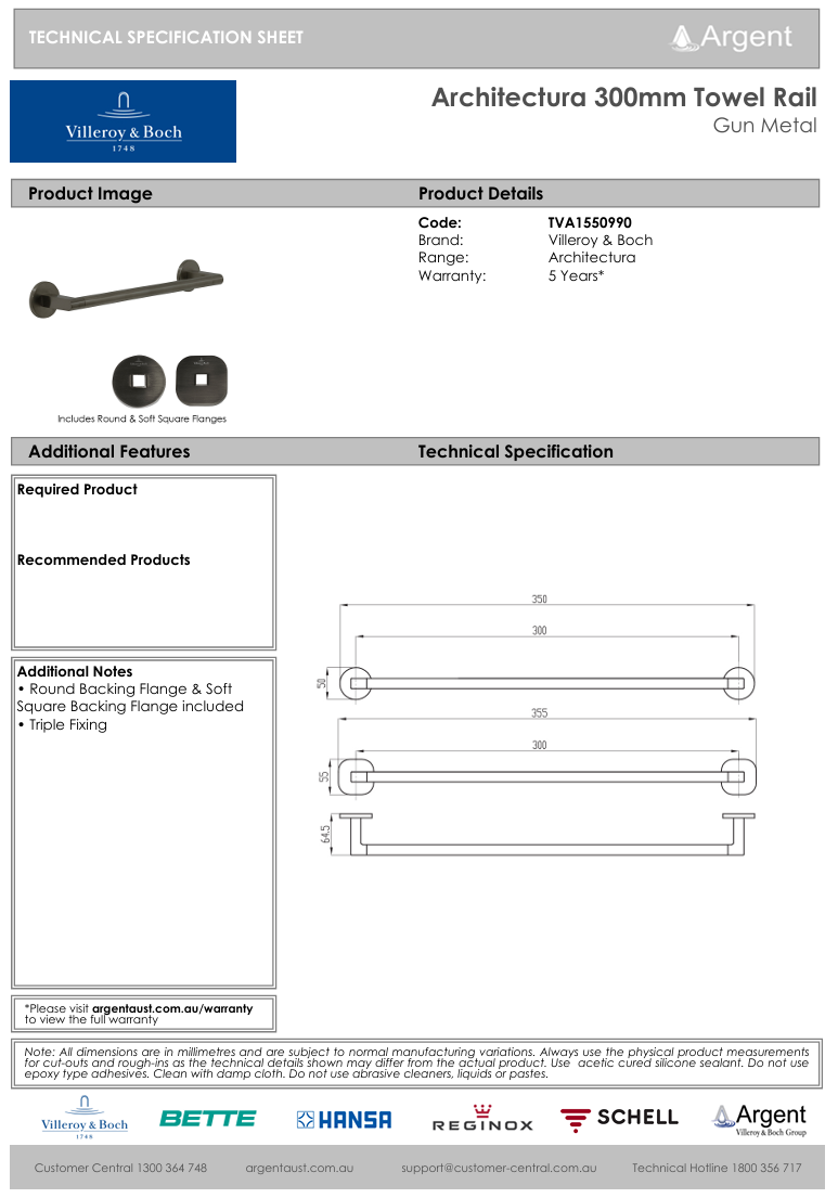 Architectura 300mm Towel Rail Gun Metal