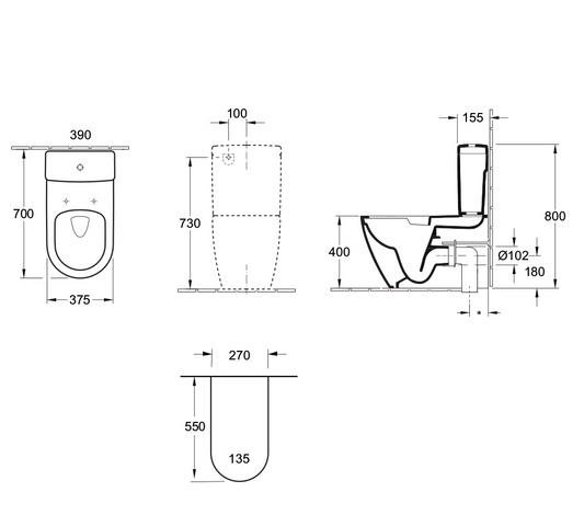 Architectura 2.0 DirectFlush BTW Toilet S Trap | Slim Seat | CeramicPlus