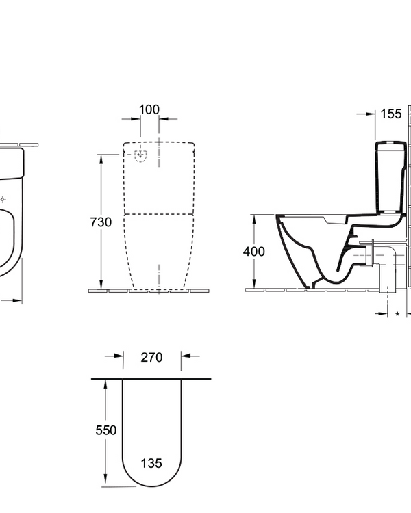 Architectura 2.0 DirectFlush BTW Toilet S Trap | Slim Seat