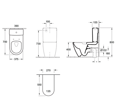 Architectura 2.0 DirectFlush BTW Toilet S Trap | Slim Seat
