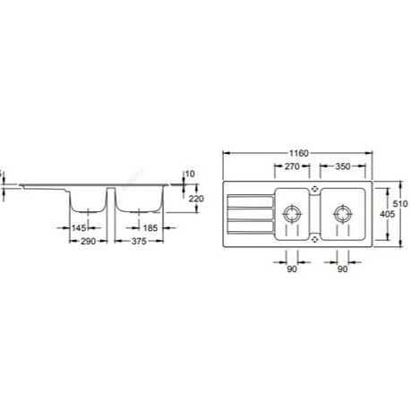Architectura 1160 Drainer Sink No Tap Hole Ebony CeramicPlus