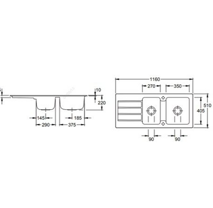 Architectura 1160 Drainer Sink No Tap Hole Ebony CeramicPlus