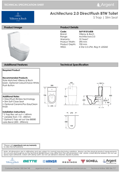 Architectura 2.0 DirectFlush BTW Toilet P Trap | Slim Seat