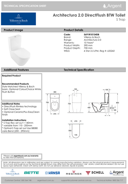 Architectura 2.0 DirectFlush BTW Toilet S Trap