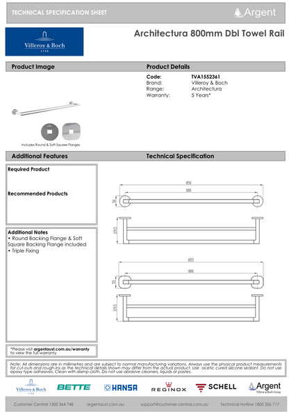 Architectura 800mm Double Towel Rail Chrome
