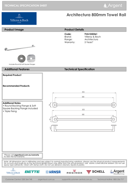 Architectura 800mm Towel Rail Chrome