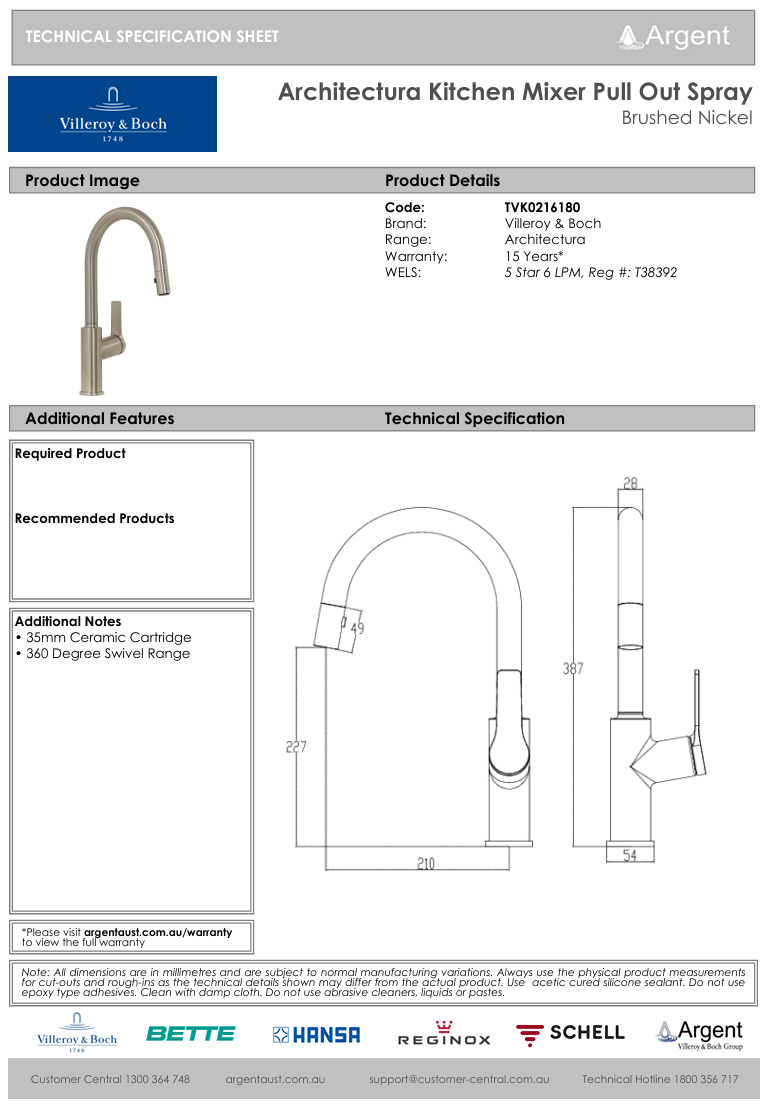 Architectura Kitchen Mixer Pull Out Spray Brushed Nickel