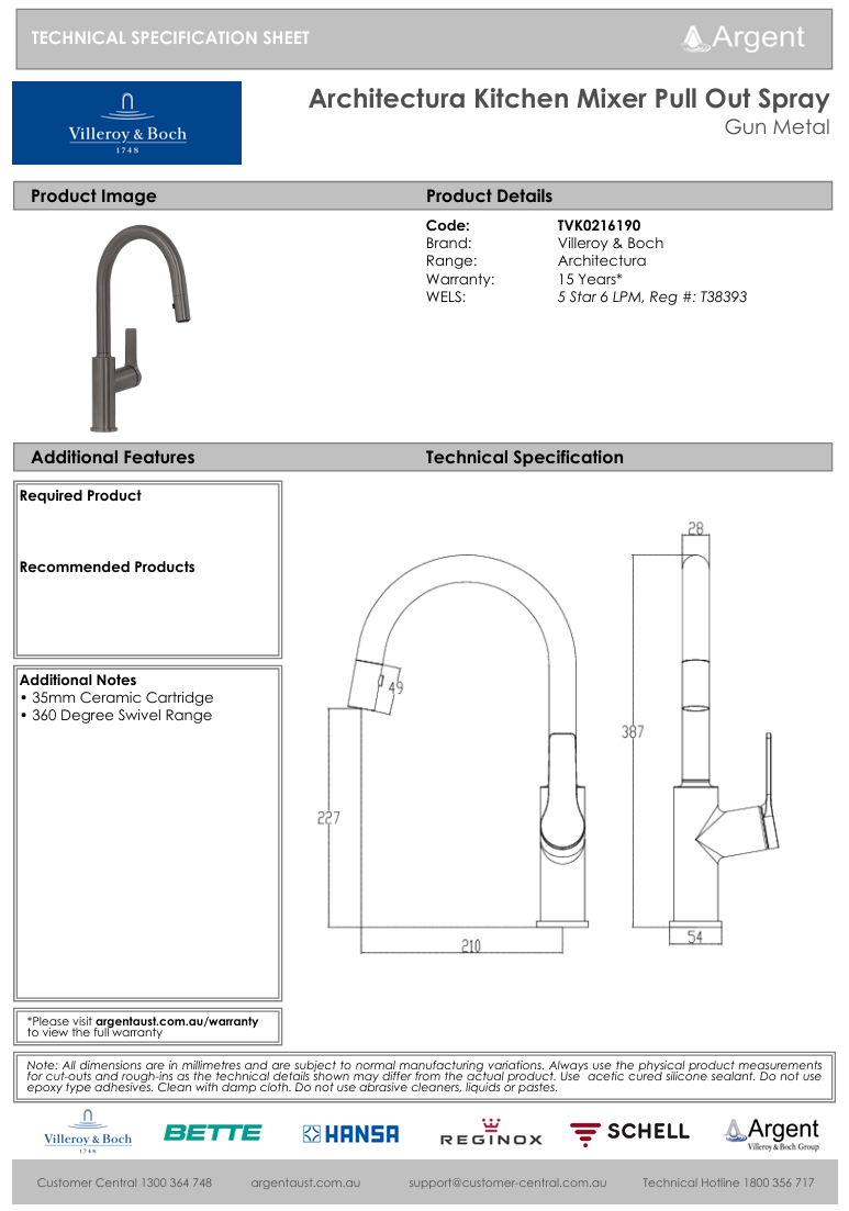 Architectura Kitchen Mixer Pull Out Spray Gun Metal