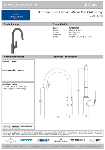 Architectura Kitchen Mixer Pull Out Spray Gun Metal