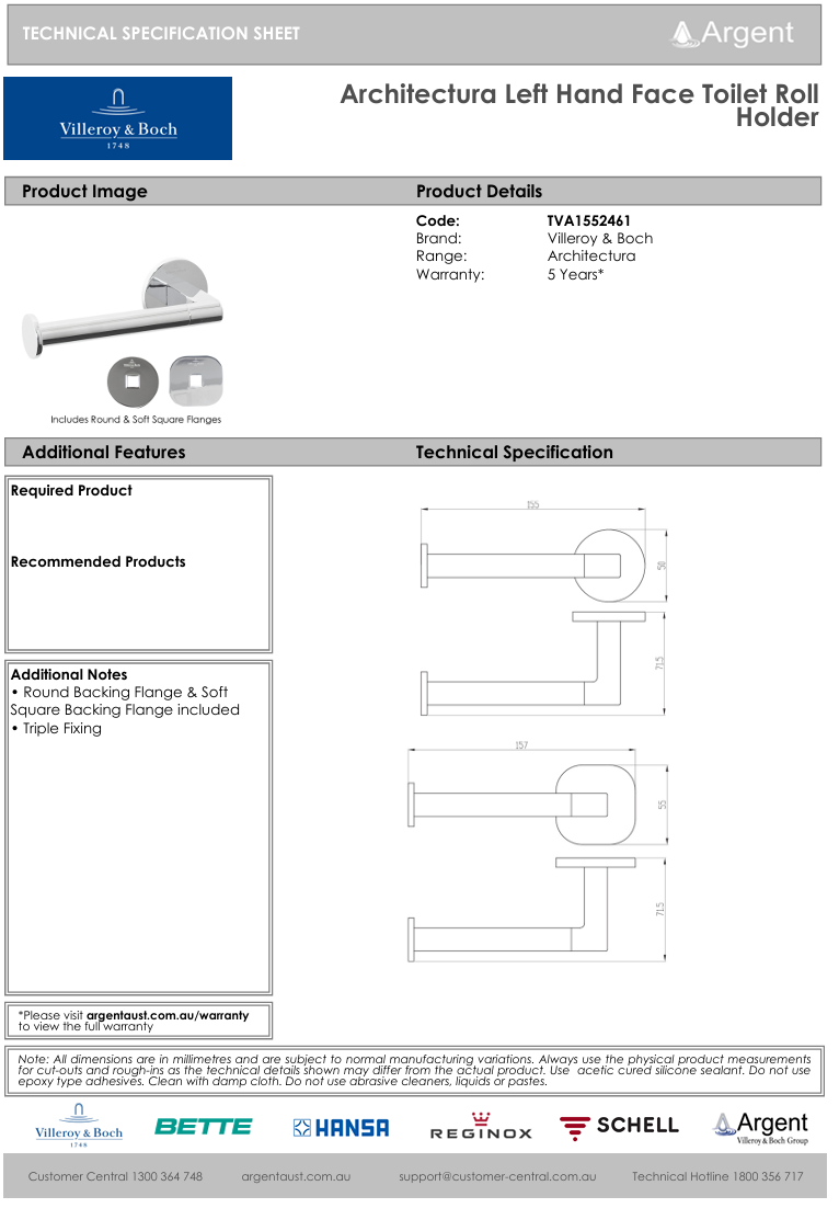 Architectura Left Hand Faced Toilet Roll Holder