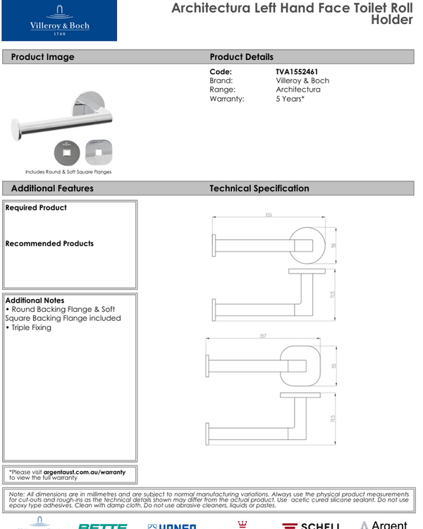 Architectura Left Hand Faced Toilet Roll Holder