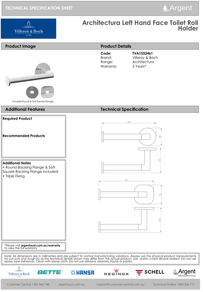 Architectura Left Hand Faced Toilet Roll Holder