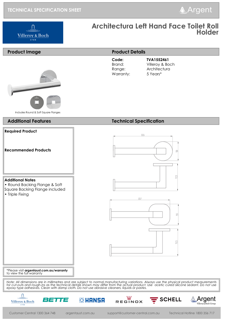 Architectura Left Hand Faced Toilet Roll Holder Brushed Nickel