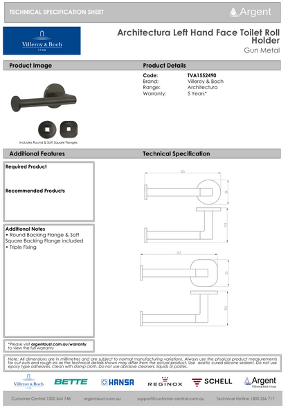 Architectura Left Hand Faced Toilet Roll Holder Matte Black