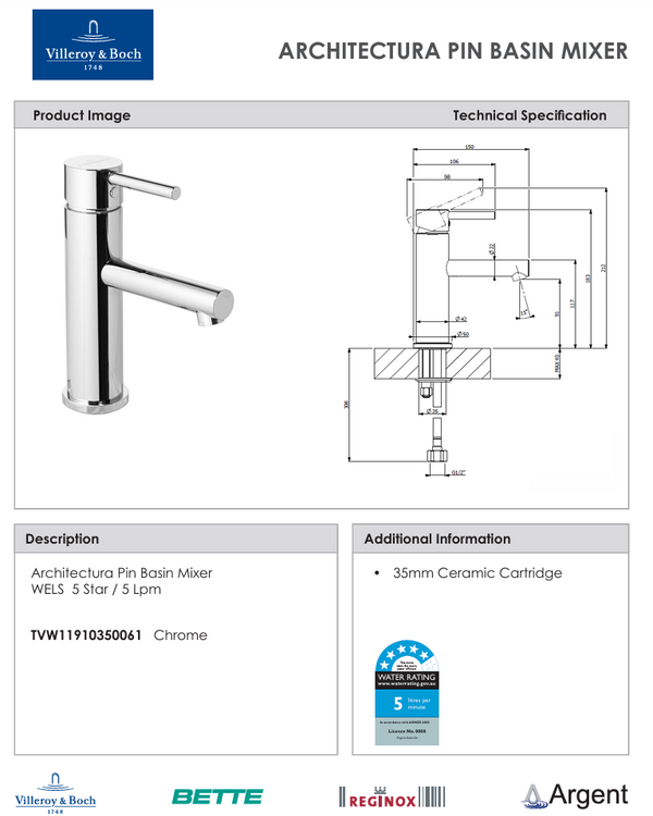 Architectura Pin Basin Mixer