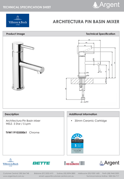 Architectura Pin Basin Mixer