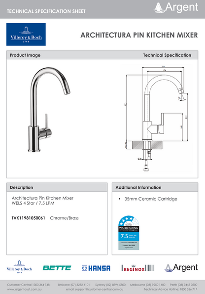 Architectura Pin Gooseneck Kitchen Mixer