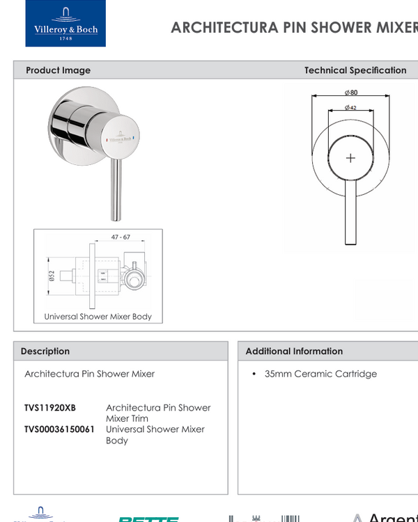 Architectura Pin Shower Mixer Trim