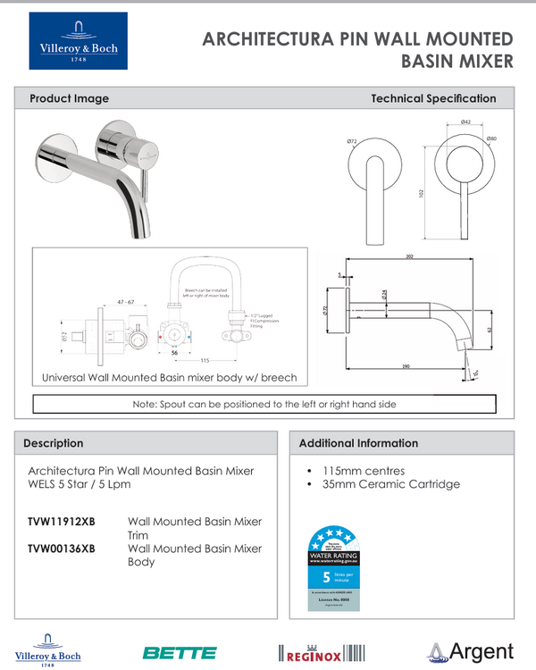 Architectura Pin Wall Mounted Basin Trim