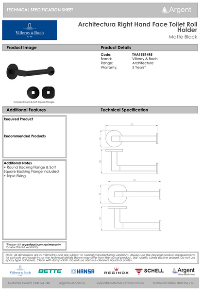 Architectura Right Hand Faced Toilet Roll Holder Matte Black