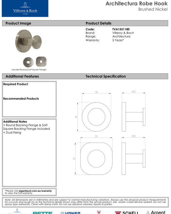 Architectura Robe Hook Brushed Nickel